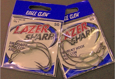 2 Packs Eagle Claw Lazer Sharp Weighted Swimbait Hooks 4/0 3/16 OZ 