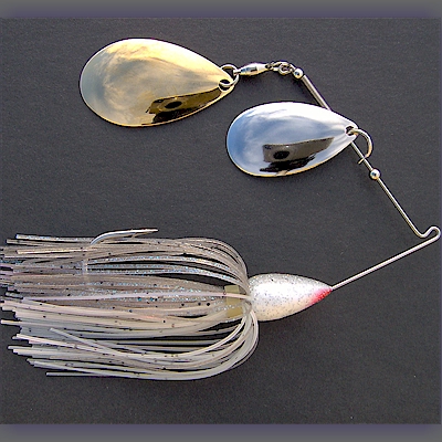 White Spinnerbait - Smooth Nickel Indiana and Gold Colorado Blades